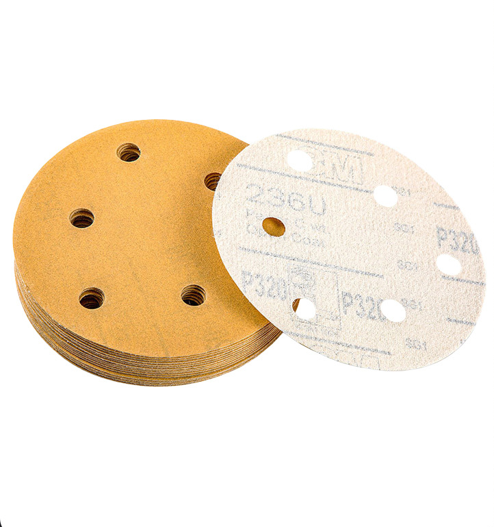 3M yellow hook& loop sanding disc 5" abrasive sandpaper 125mm 6 holes velcro backing for polishing 